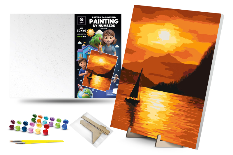 Kit for painting by numbers 30x40 cm QB900-065 "Sunset" with a wooden stand qbee