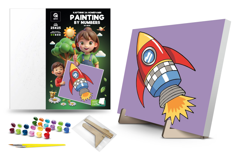 Kit for painting by numbers 25x25 cm QB900-067 "To the stars" with a wooden stand qbee