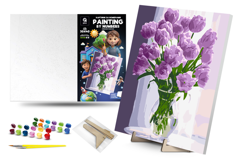 Kit for painting by numbers 30x40 cm QB900-070 "Incredible tulips" with a wooden stand qbee