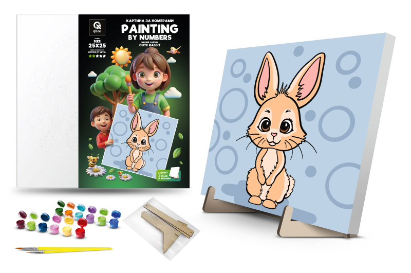 Kit for painting by numbers 25x25 cm QB900-072 "Cute bunny" with a wooden stand qbee