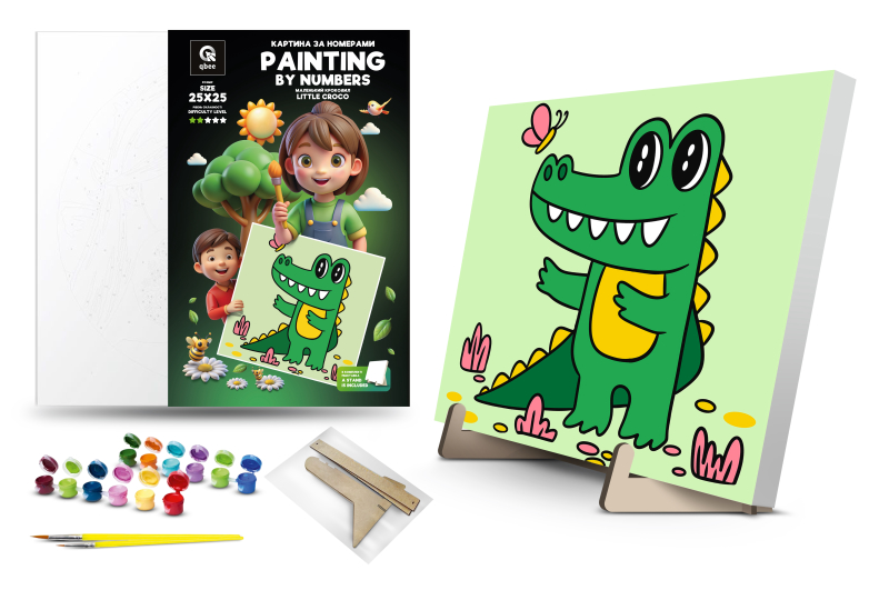 Kit for painting by numbers 25x25 cm QB900-075 "Little crocodile" with a wooden stand qbee