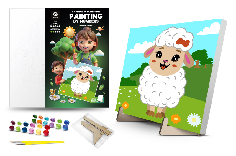 Set for painting by numbers 25x25 cm QB900-078 "Funny Sheep" with a wooden stand qbee