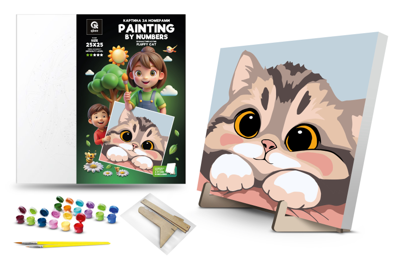 Kit for painting by numbers 25x25 cm QB900-080 "Fluffy cat" with a wooden stand qbee