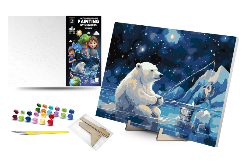 Kit for painting by numbers 30x40 cm QB900-081 "Polar bear" with a wooden stand qbee