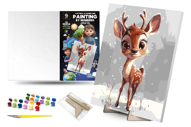 Kit for painting by numbers 30x40 cm QB900-082 "Surprised Deer" with a wooden stand qbee