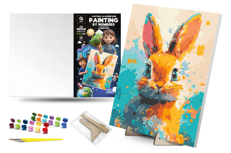 Set for painting by numbers 30x40 cm QB900-086 "Autumn Rabbit" with a wooden stand qbee