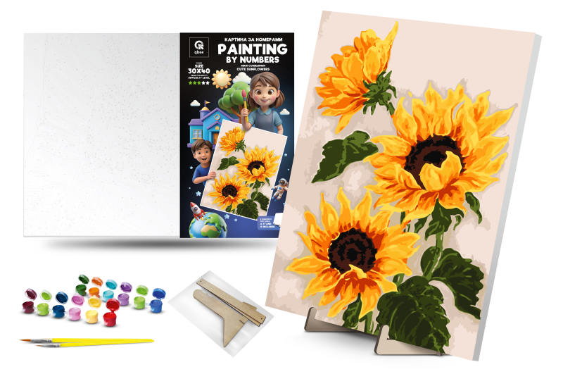 Set for painting by numbers 30x40 cm QB900-088 "Cute Sunflowers" with a wooden stand qbee