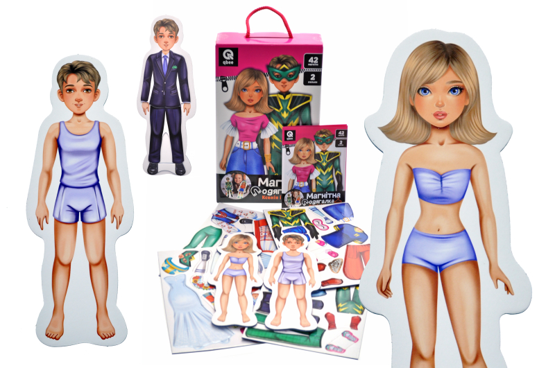 Magnetic dresser QB006-006 "Ksenia and Marko" 42 magnets, 2 qbee dolls