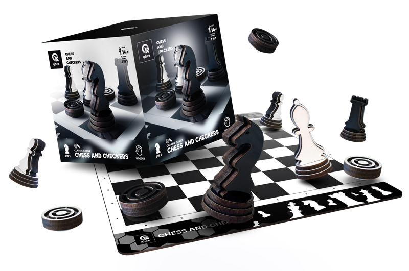 Board game QB701-005 "Chess-checkers 2 in 1" wooden qbee