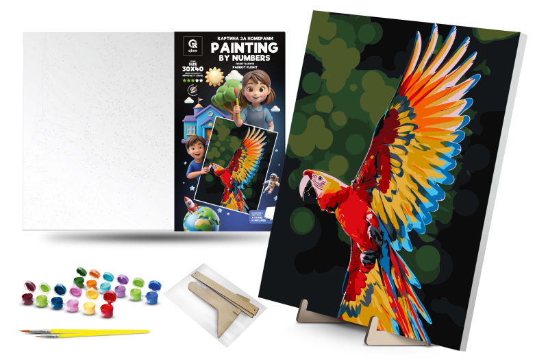 Kit for painting by numbers 30x40 cm QB900-085 "Flight of the Parrot" with a wooden stand qbee