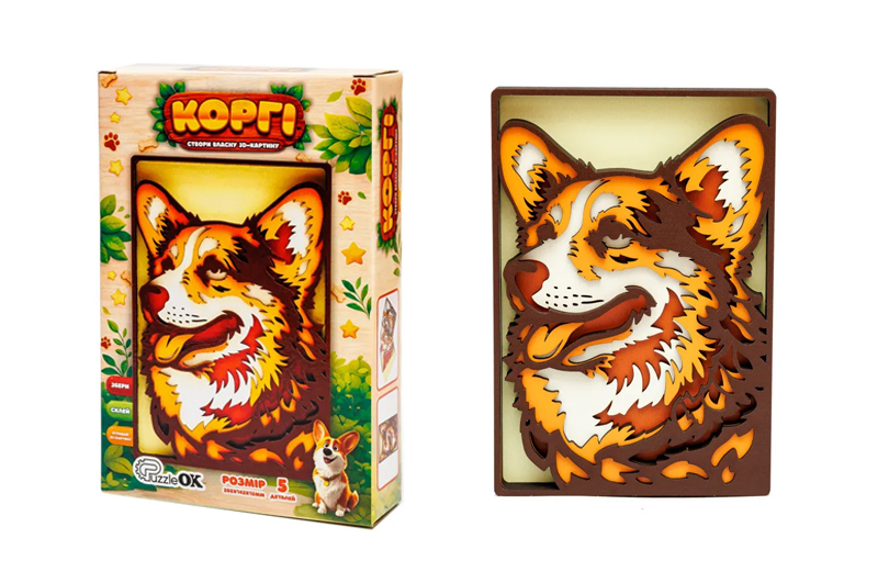 Картина пазл 3D Puz-40002 "Коргі" дерев'яна PuzzleOk