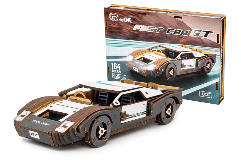 Конструктор Puz-26916 "Fast Car GT" дерев'яний, 164 дет., поліція, розмір моделі 23х6х11 см PuzzleOk